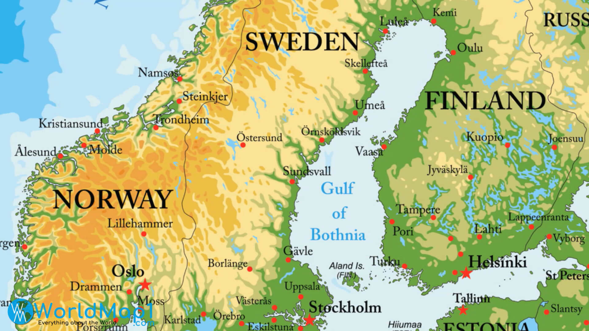 Carte des pays scandinaves avec la Lettonie